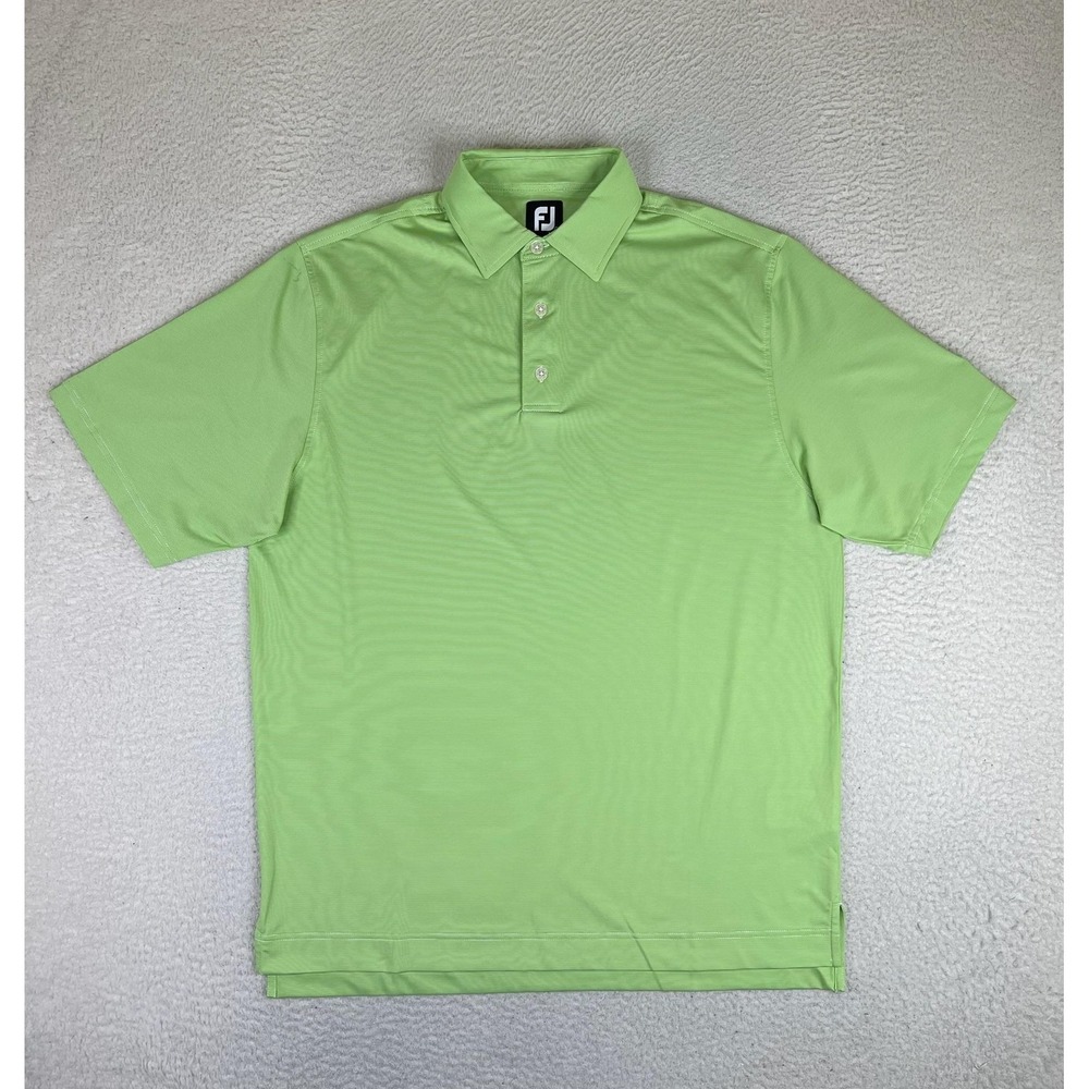 FootJoy Mens Large Green Stripe Golf Polo Shirt Performance Stretch Hiwan GC‎